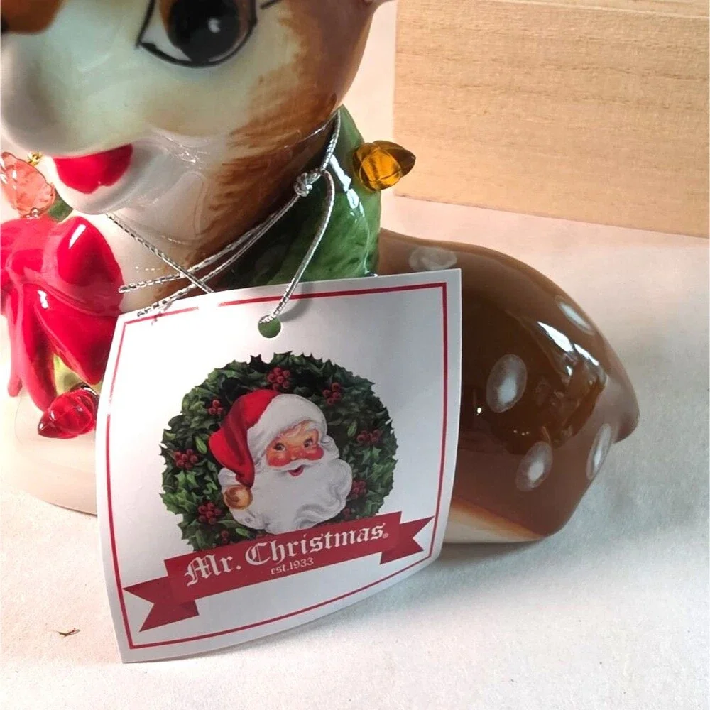 New Rudolph Mr. Christmas Ceramic Ornament Light Up 5.5